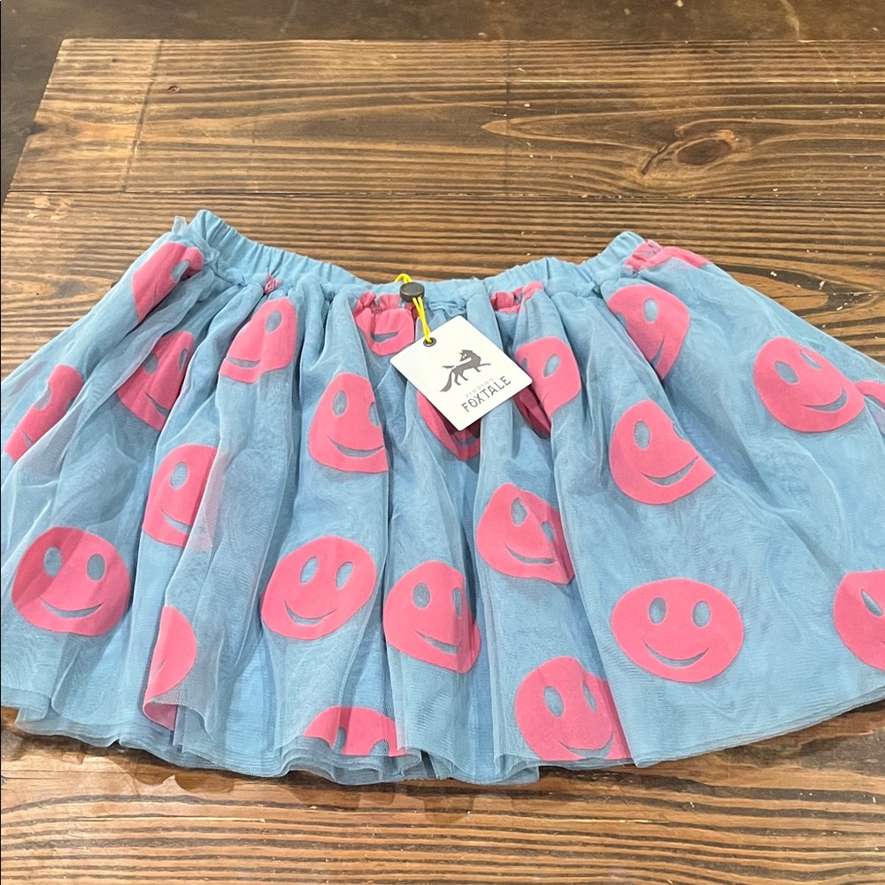 Finding Foxtale Blue Tulle Skirt with Pink Smiley Faces